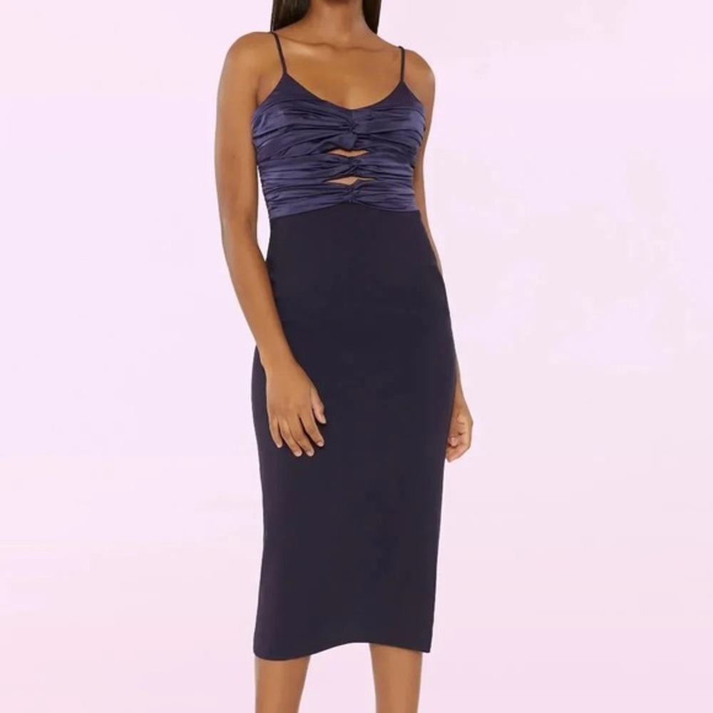 Likely Steph Ruched Satin & Crepe Midi-Dress Likely Deep Blue Dress